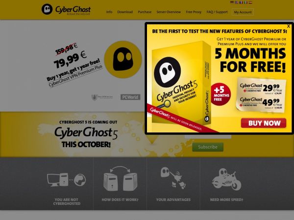 Website cyberghostvpn.com des VPN Anbieters CyberGhost