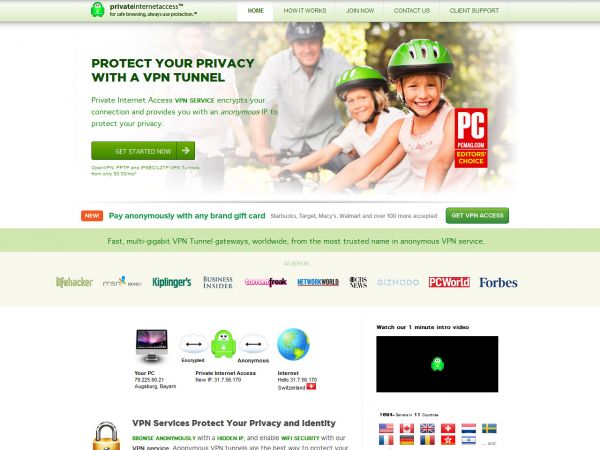 Website privateinternetaccess.com des VPN Anbieters PrivateInternetAccess.com