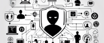 Create an image of diverse people using various electronic devices such as laptops, smartphones, and tablets, all connected to the internet through a visible shield labeled 'VPN.' The background showcases multiple cyber threats like hackers and phishing attempts being blocked by the shield, highlighting the importance of privacy and security.