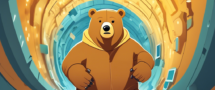 Create a detailed and visually appealing promotional image for TunnelBear VPN. The image should depict a friendly cartoon bear traveling through a secure, brightly-lit tunnel made of data streams. The bear should be wearing a construction hat and holding a protective shield with the TunnelBear logo on it. Surrounding the tunnel, show an array of digital threats like hackers, viruses, and data breaches being kept at bay by the tunnel. Include icons of global landmarks like the Eiffel Tower, Statue of Liberty, and Mount Fuji, representing secure and private internet access worldwide. The overall tone should be friendly, secure, and informative.