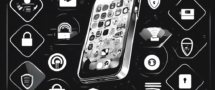 Illustration of an iPhone with various VPN app icons displayed on its screen. The iPhone is set against a secure, digital background, featuring padlocks, shield symbols, and Wi-Fi icons. The image highlights the concept of free and secure VPN services specifically designed for iPhone users.