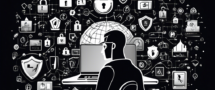 Create a digital illustration of a person confidently browsing the internet on a laptop, surrounded by various symbols of security such as locks, shields, and padlocks. Integrate a stylized depiction of the top 10 VPN logos in the background, emphasizing a theme of safety and privacy in web surfing.