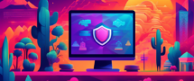 An artistic representation of a digital landscape showcasing the benefits of using an Indian VPN for secure internet browsing. The scene should include elements like a traditional Indian backdrop, a stylized computer or smartphone with a glowing VPN shield, secure data streams, and users comfortably browsing the web while feeling safe. Vibrant colors and modern technology aesthetics blended with cultural motifs to emphasize safety and connectivity.