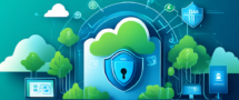 Create an informative and visually appealing illustration that represents the concept of a secure connection using Azure VPN. Include elements such as a digital landscape featuring cloud technology, a padlock symbolizing security, and icons representing data flow. The background should have a futuristic tech vibe, with shades of blue and green to reflect Azure's branding. Incorporate visual indicators of a secure network, such as shield symbols and encrypted data streams, to reinforce the theme of safety and connectivity.