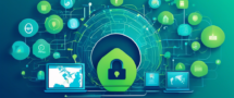 Create an informative and visually engaging illustration that represents the concept of OpenVPN. Include elements such as a digital network, secure connections, and a globe highlighting different locations. Visualize the VPN tunnel with encrypted data streams, showcasing a lock symbol to emphasize security. Use colors that convey technology and trust, like blue and green, and incorporate icons representing devices like laptops and smartphones connected to the network.